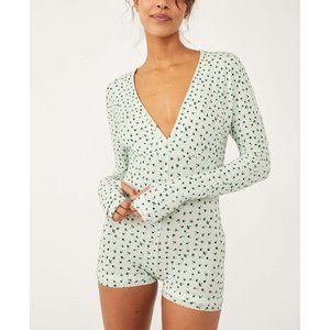 Free People Floral Pajama Romper - White and Green